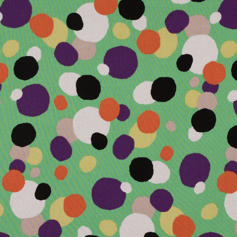 Cotton Voile - Green and Multicolor Circles