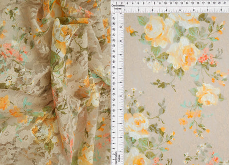 Digital Floral Lace Print Fabric 92 Polyester 8 Spandex Soft Stretch 58/60 Inches Wide