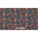 Navy/Multicolored Striped Floral Cotton Poplin