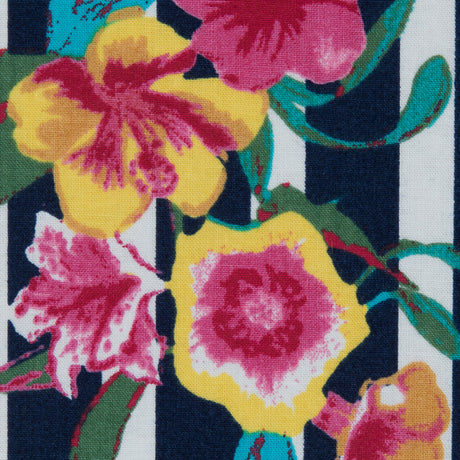 Navy/Multicolored Striped Floral Cotton Poplin