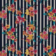 Navy/Multicolored Striped Floral Cotton Poplin