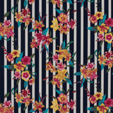 Navy/Multicolored Striped Floral Cotton Poplin