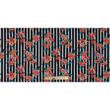 Black/Multicolored Striped Floral Cotton Poplin