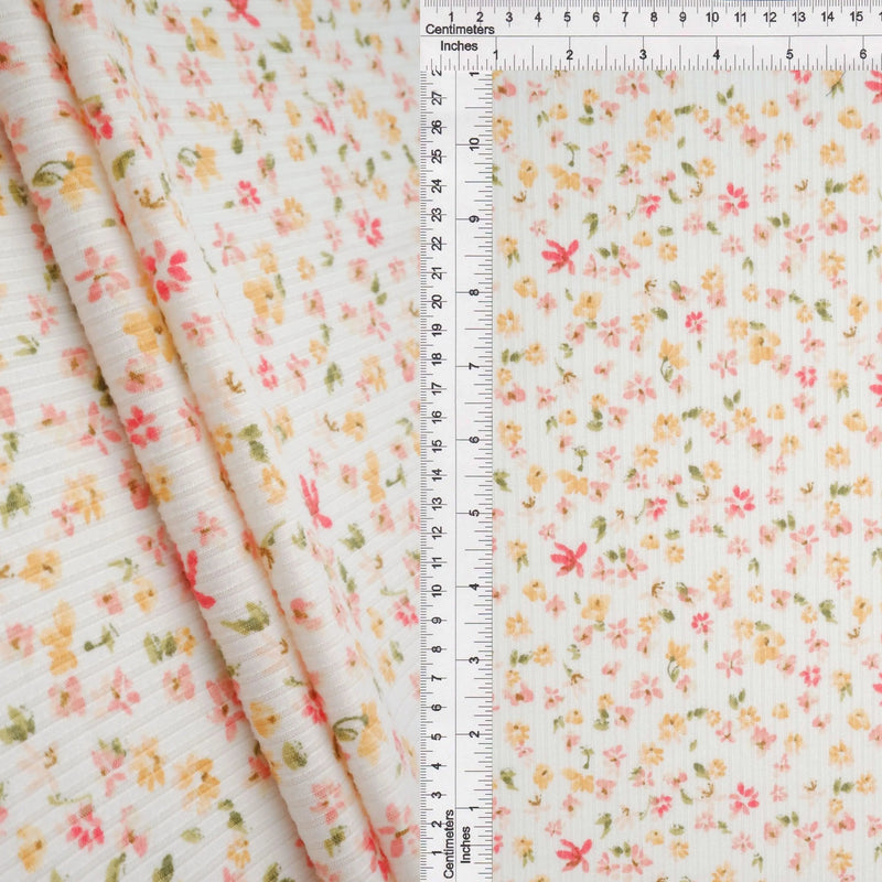 1 Yard Yellow Butter 4x2 Yummy Rib Knit Fabric Ditsy Print 58/60 Inches Wide