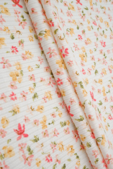1 Yard 4×2 Yummy Rib Ditsy Print Knit 97% Polyester, 3% Spandex, 58/60'' Width Soft Stretch Fabric for Apparel & More