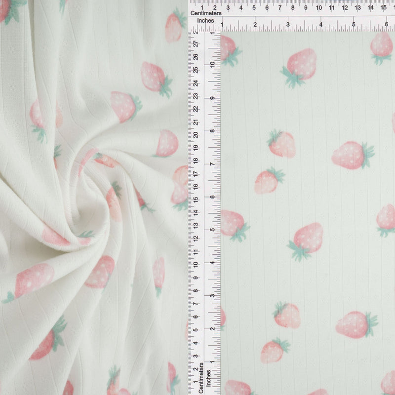 Pointelle Ribbed Knit Strawberry Print Fabric