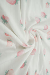 Pointelle Ribbed Knit Strawberry Print Fabric