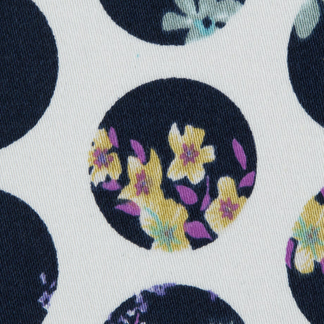 Navy Polka Dotted Floral Printed Stretch Cotton Sateen
