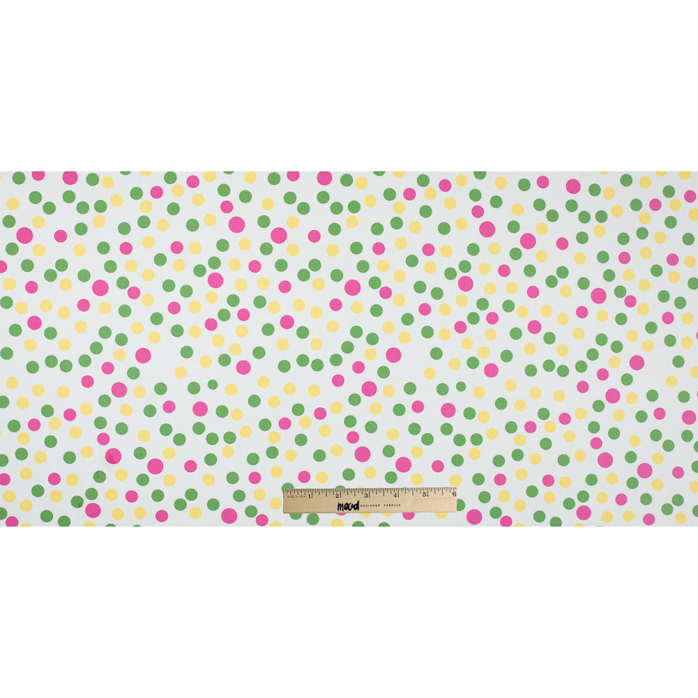 Green/Yellow/Pink Polka Dots Printed Cotton Poplin