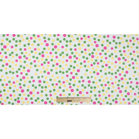 Green/Yellow/Pink Polka Dots Printed Cotton Poplin