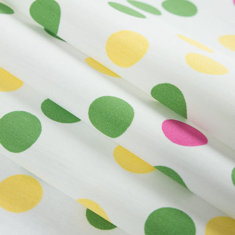 Green/Yellow/Pink Polka Dots Printed Cotton Poplin