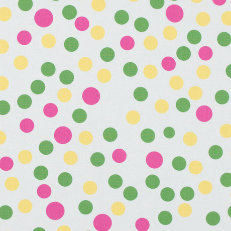 Green/Yellow/Pink Polka Dots Printed Cotton Poplin