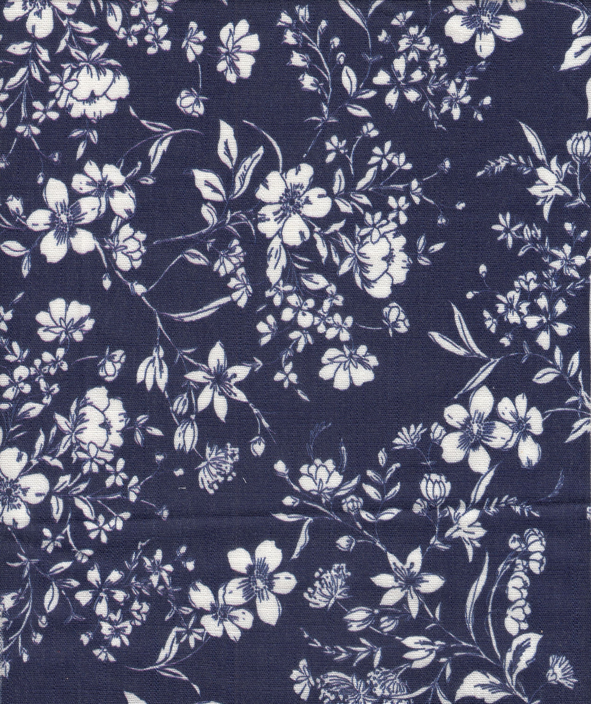 Floral Linen Slub Woven Fabric Navy