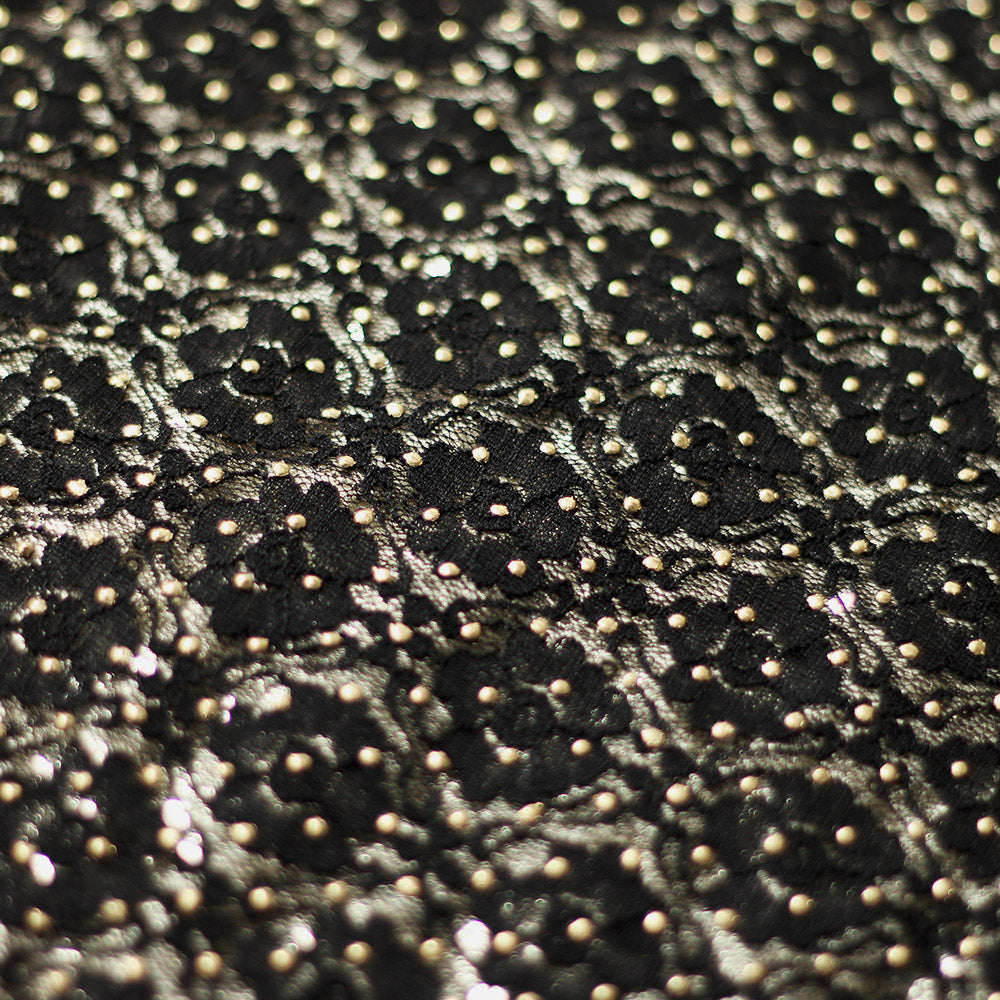 Mademoiselle Polyester Fabric - Black/Gold Golden Beads Sequins, 55" Width (1 Yard)