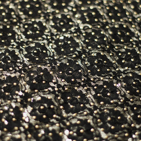 Mademoiselle Polyester Fabric - Black/Gold Golden Beads Sequins, 55" Width (1 Yard)