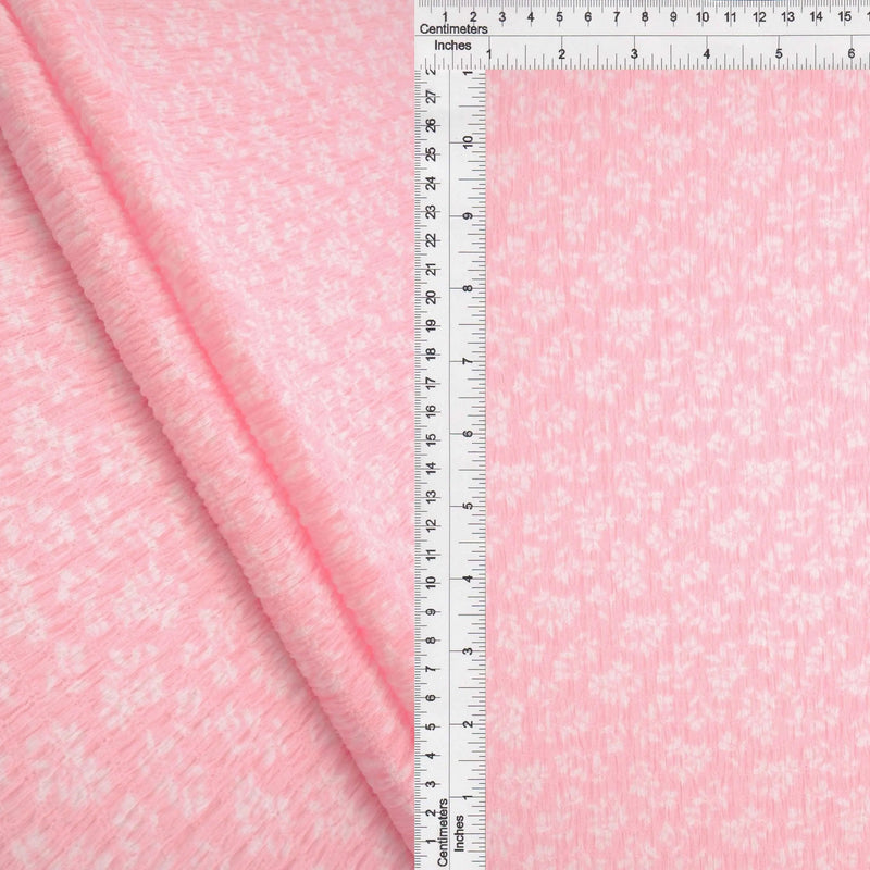 Crinkle Knit Ditsy Print Fabric Stretch Polyester Blend, 58/59" Wide