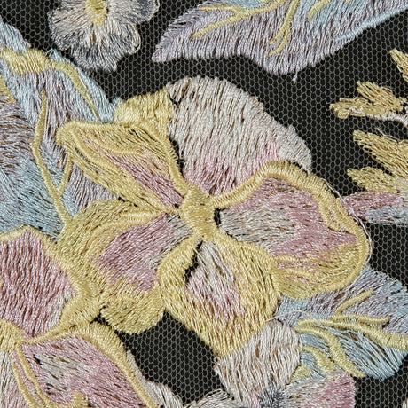Embroidered Mesh Lace - Pastel Floral on Nude