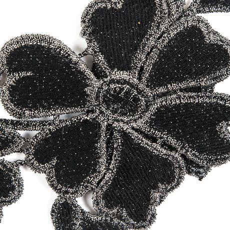 3D Metallic Gunmetal Floral Lace Trim - 5"