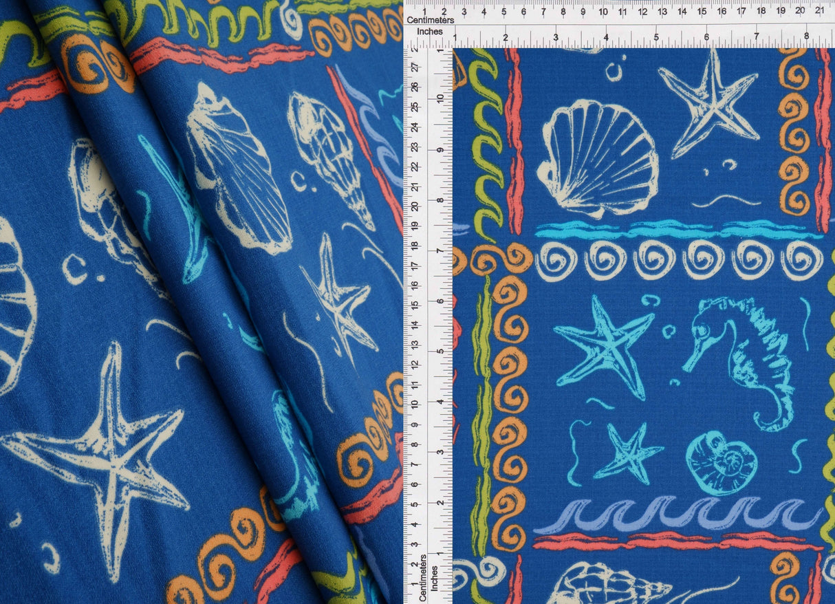Printed Linen Look Woven Fabric Under the Sea