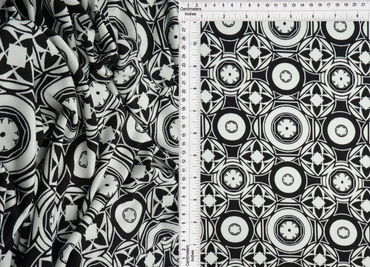 1 Yard Modern Geo DTY Stretch Knit Fabric 58/60 Inch Wide Soft Lightweight Print for Stylish Clothing & Craft Projects