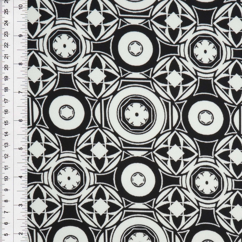 1 Yard DTY Geo Print Knit Fabric 190 GSM, 58/60'' Wide Polyester Spandex Blend