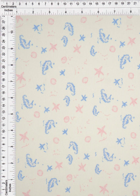 1 Yard Ocean Theme Cotton Feel Rib Knit Fabric 58/59 Inch Wide 2x2 Stretch Rib for Kidswear & DIY Sewing