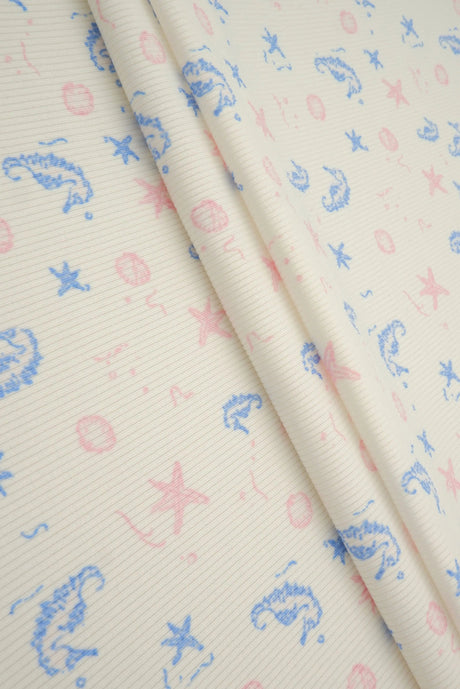 1 Yard Ocean Theme Cotton Feel Rib Knit Fabri 58/59 Inch Wide 2x2 Stretch Rib for Kidswear & DIY Sewing