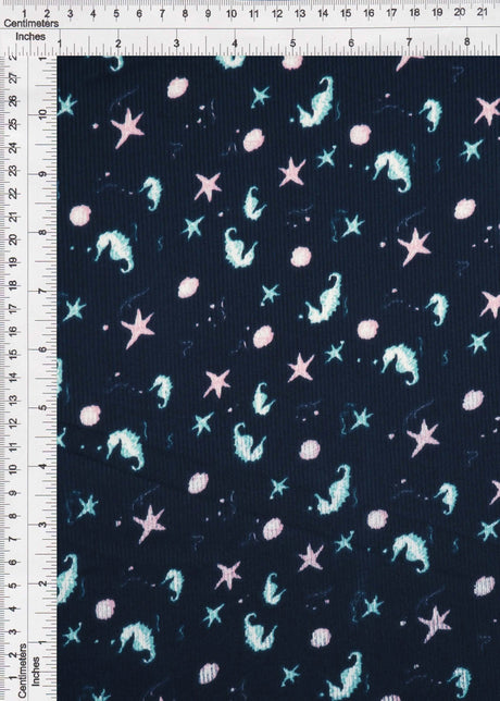 1 Yard Ocean Theme Cotton Feel Rib Knit Fabric 58/59 Inch Wide 2x2 Stretch Rib for Kidswear & DIY Sewing