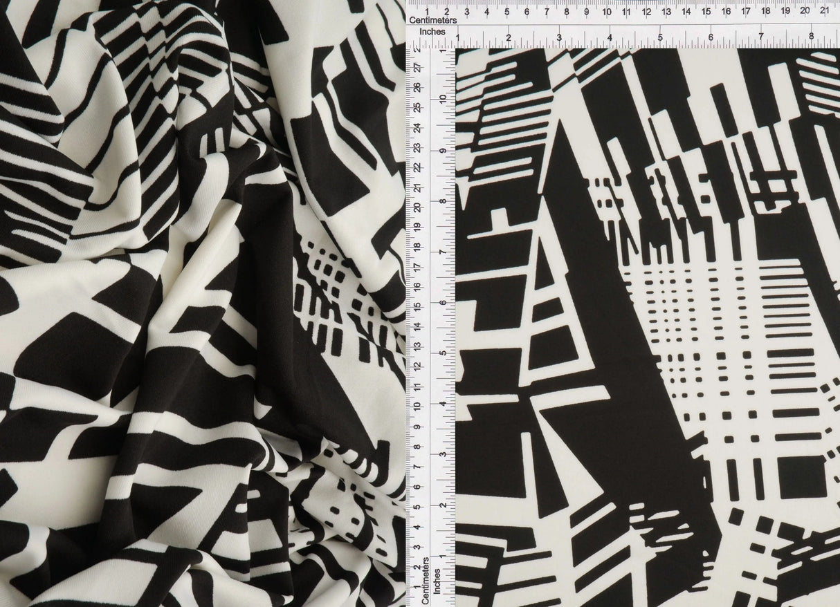 1 Yard Geometric DTY Knit Stretch Fabric 58/60 Inch Wide Lightweight Material for Apparel & DIY Projects