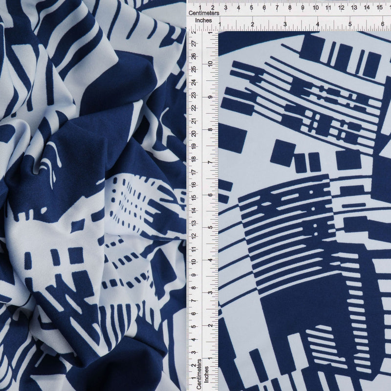 Geometric Print Stretch DTY Knit Fabric Navy