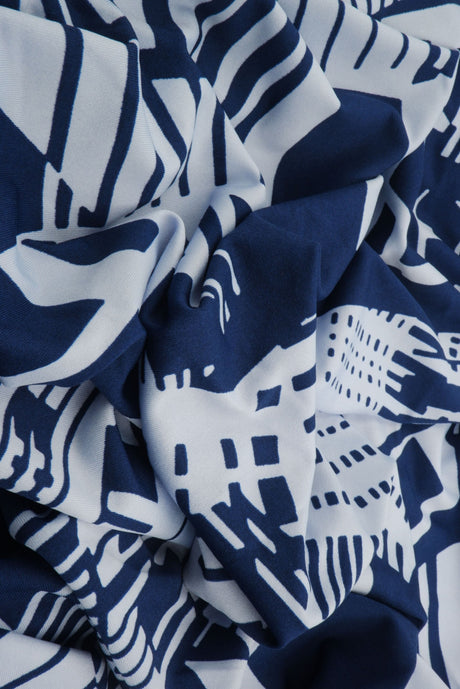 Geometric Print Stretch DTY Knit Fabric Navy