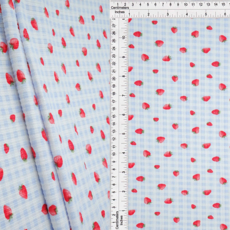1 Yard 4x2 Yummy Rib Strawberry Print Fabric 170 GSM Polyester Spandex 58/60" Width