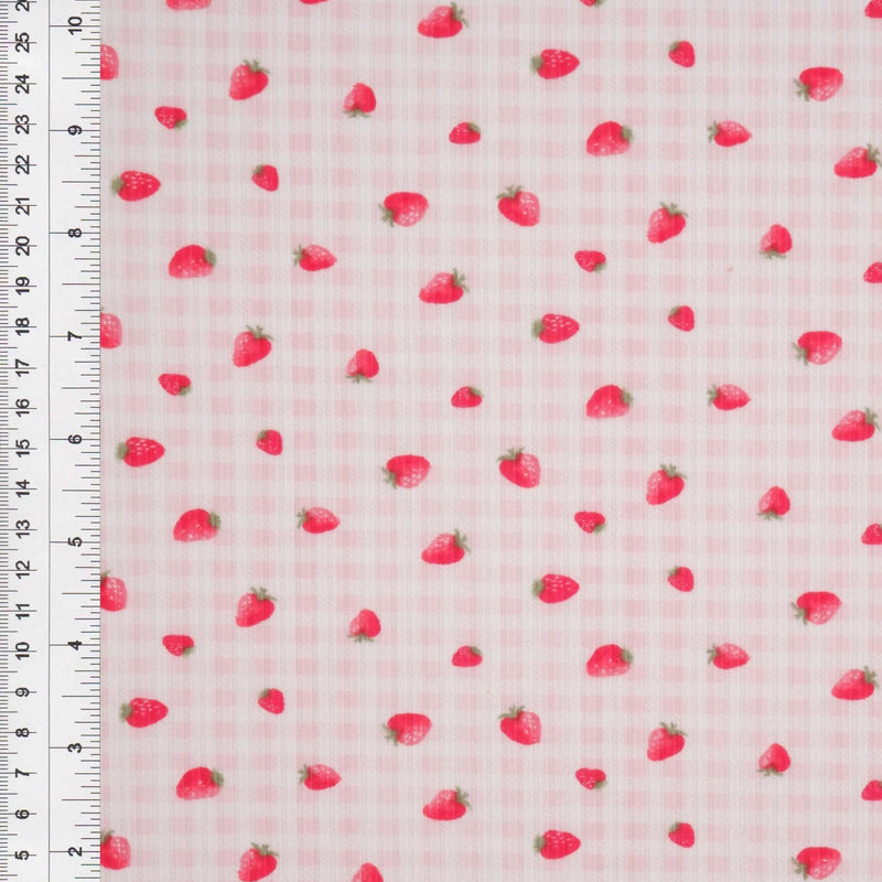 1 Yard Soft Stretchy 4x2 Yummy Rib Fabric with Strawberry Print 58/60" Wide Polyester Spandex Blend