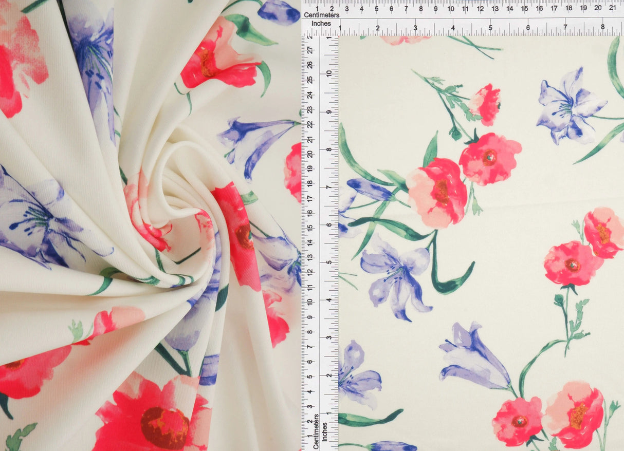 1 Yard Digital Floral DTY Stretch Knit Fabric 58/60 Inch Wide Smooth Lightweight Print for Dresses & Crafts