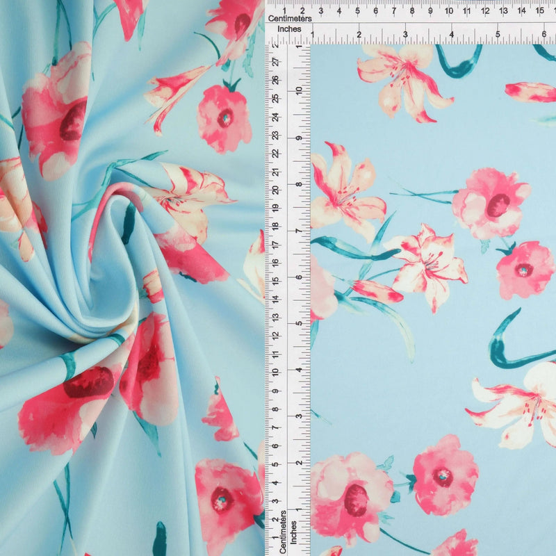 1 Yard Digital Floral DTY Stretch Knit Fabric 58/60 Inch Wide Smooth Lightweight Print for Dresses & Crafts