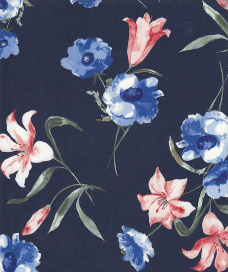 1 yarda de tela de punto elástica digital floral DTY de 58/60 pulgadas de ancho, estampado liso y ligero para vestidos y manualidades  
