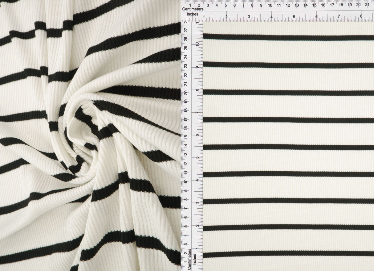 Stripe Knit Fabric Black Ivory