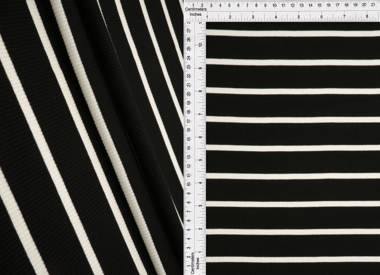 Stripe Knit Fabric Black Ivory