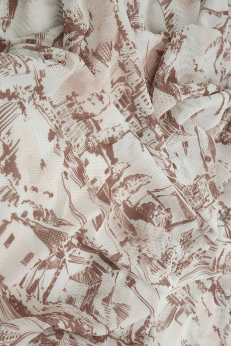 1 Yard Digital Toile Mesh Print Fabric Lightweight Stretch Polyester Spandex 56/58” Wide