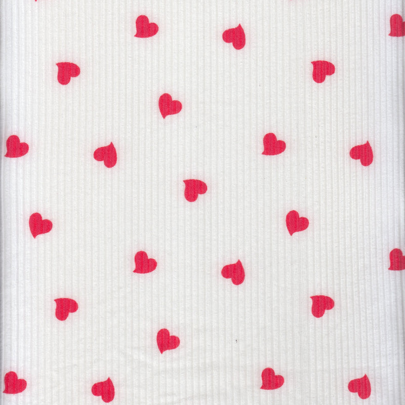 Heart Print Ribbed Knit Fabric