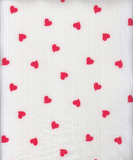 Heart Print Ribbed Knit Fabric