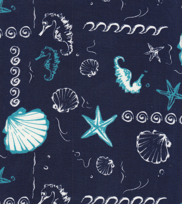 Printed Linen Look Woven Fabric Under the Sea
