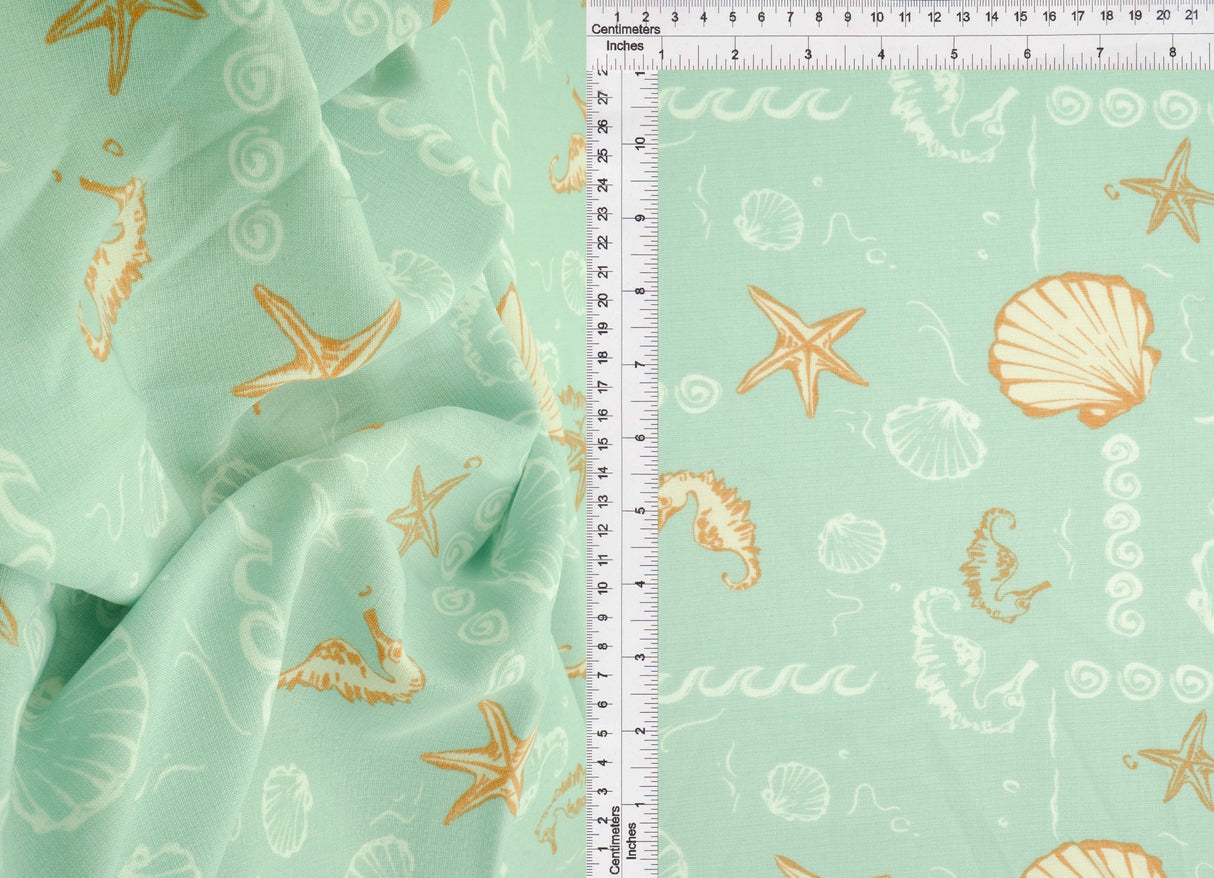 Printed Linen Look Woven Fabric Under the Sea