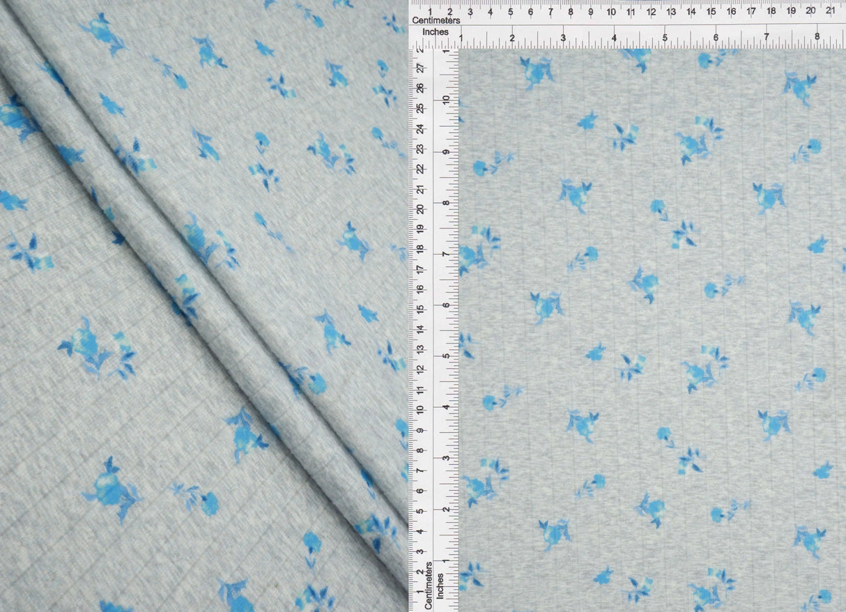 1 Yard 93% Polyester 7% Spandex Cotton-Style Pointelle Ditsy Floral Digital Print Fabric 58/60" Width