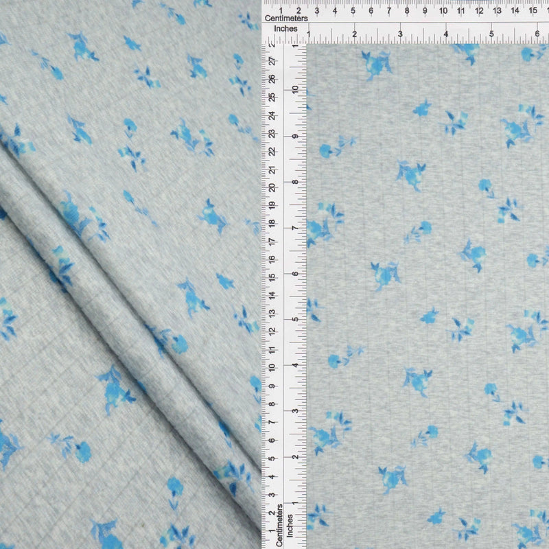 1 Yard Cotton Style Pointelle Ditsy Digital Floral Knit Fabric 220 GSM Poly Spandex 58/60" Width