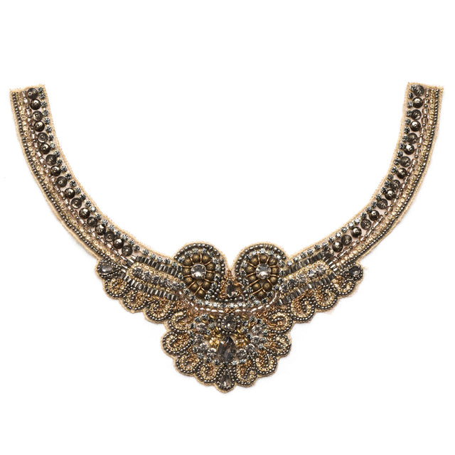 Gold and Pewter Rhinestone Neck Applique - 10"