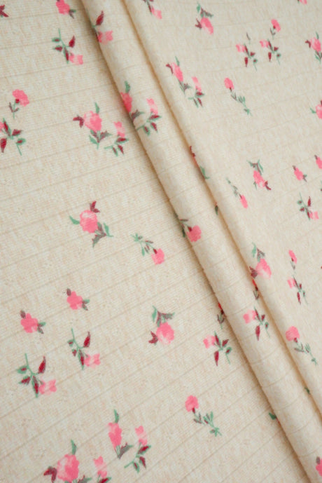 1 yarda de tela con estampado digital floral pequeño estilo algodón punto calado, 93% poliéster, 7% spandex, ancho 58/60"