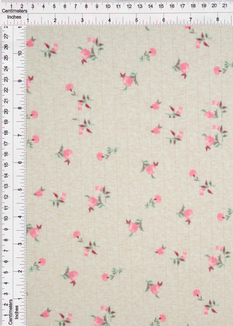 1 yarda de tela con estampado digital floral pequeño estilo algodón punto calado, 93% poliéster, 7% spandex, ancho 58/60"