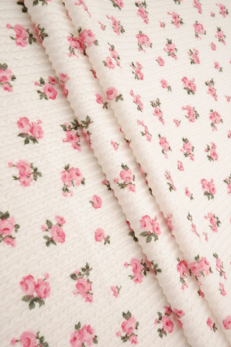 1 yarda de tela de punto doble acogedora con estampado digital floral pequeño, suave, elástica, ancho 56/57 pulgadas