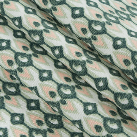 Green Geometric Ikat Printed Stretch Cotton Sateen
